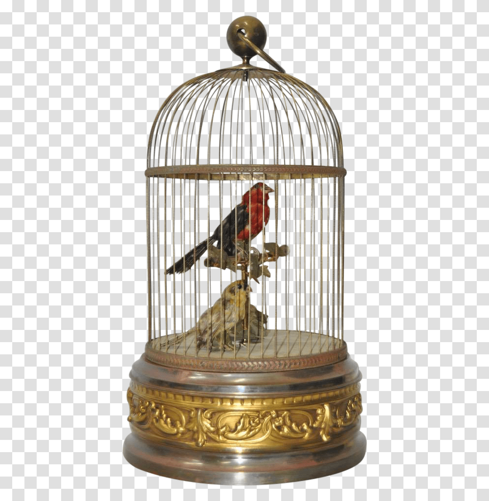 French Antique Mechanical Bird Cage With Singing Birds Cage, Animal, Wedding Cake, Dessert, Food Transparent Png