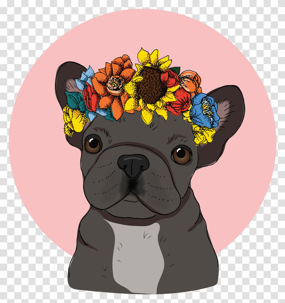 French Bulldog With Floral Crown Pug Full Size French Bulldog Wallpaper Cute, Snout, Mammal, Animal, Advertisement Transparent Png