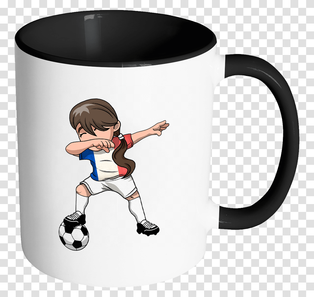 French Dabbing Soccer Girl Mug, Coffee Cup, Person, Human, People Transparent Png