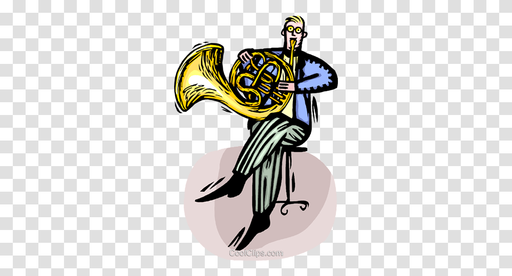 French Horn Player Royalty Free Vector Clip Art Illustration, Brass Section, Musical Instrument, Person, Human Transparent Png