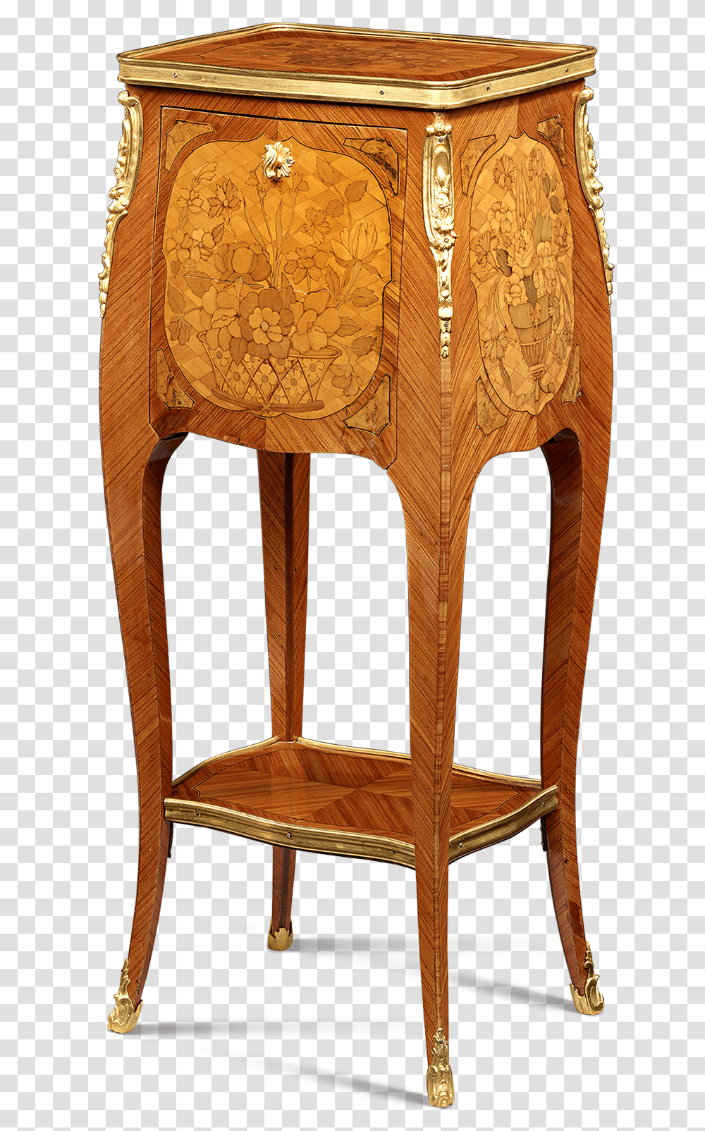 French Louis Xvi Floral Marquetry Side Table End Table, Chair, Furniture, Tabletop, Wood Transparent Png