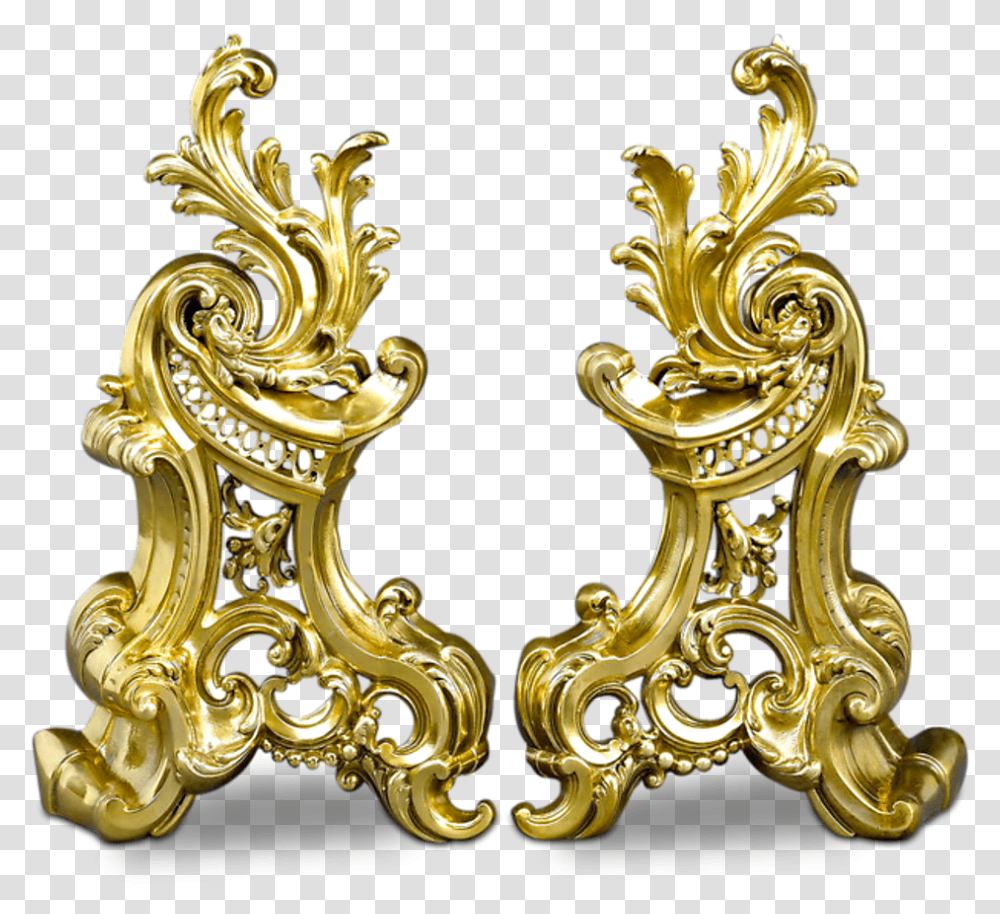 French Rococo Style Brass Andirons Rococo Style, Gold, Pattern, Jewelry, Accessories Transparent Png