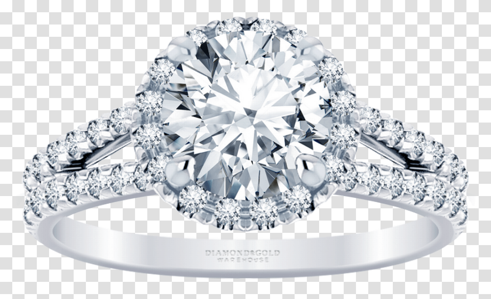 French Set Split Band Halo Engagement Ring Round Engagement Ring, Diamond, Gemstone, Jewelry, Accessories Transparent Png