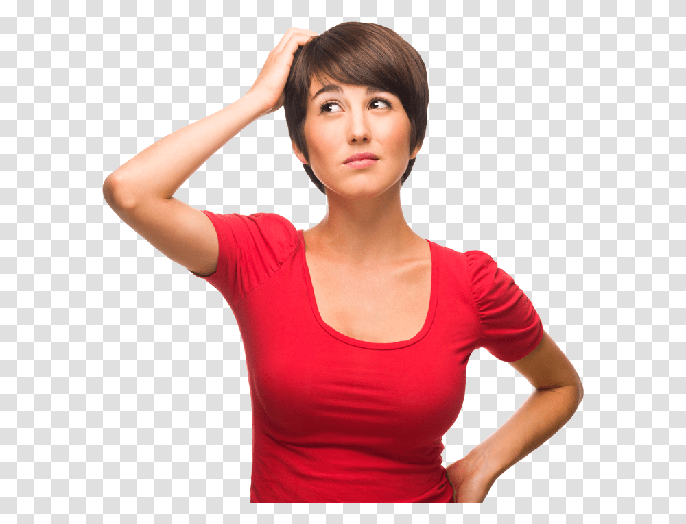 Frequently Asked Questions Woman Scratching Her Head, Sleeve, Apparel, Long Sleeve Transparent Png