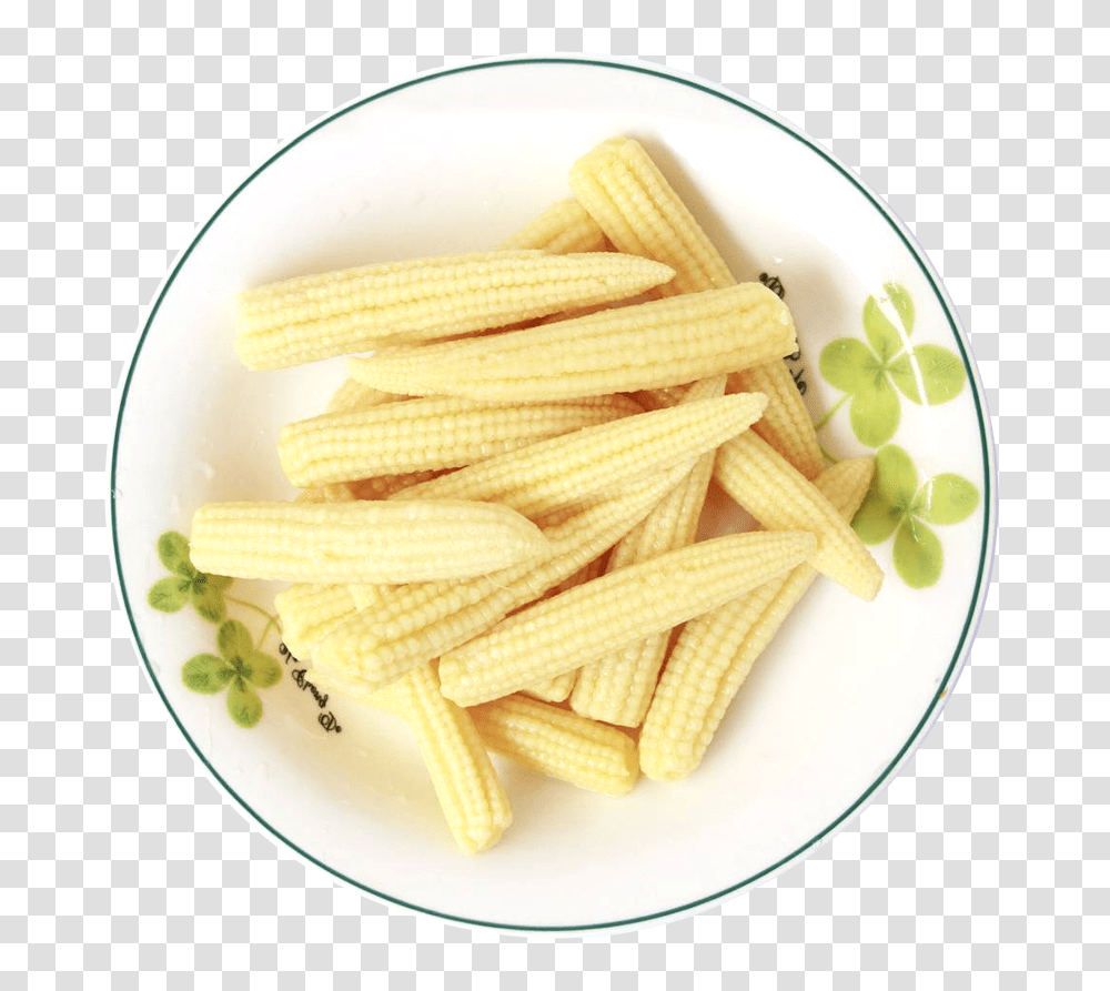 Fresh Baby Corns Served In A White Plate, Food, Plant, Vegetable, Pasta Transparent Png
