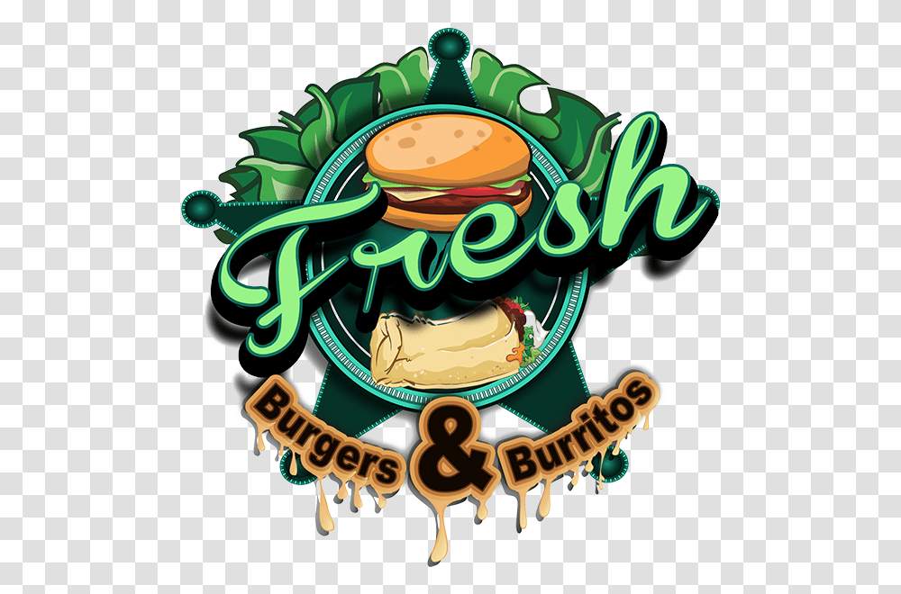 Fresh Burgers And Burritos Illustration, Logo, Alphabet Transparent Png