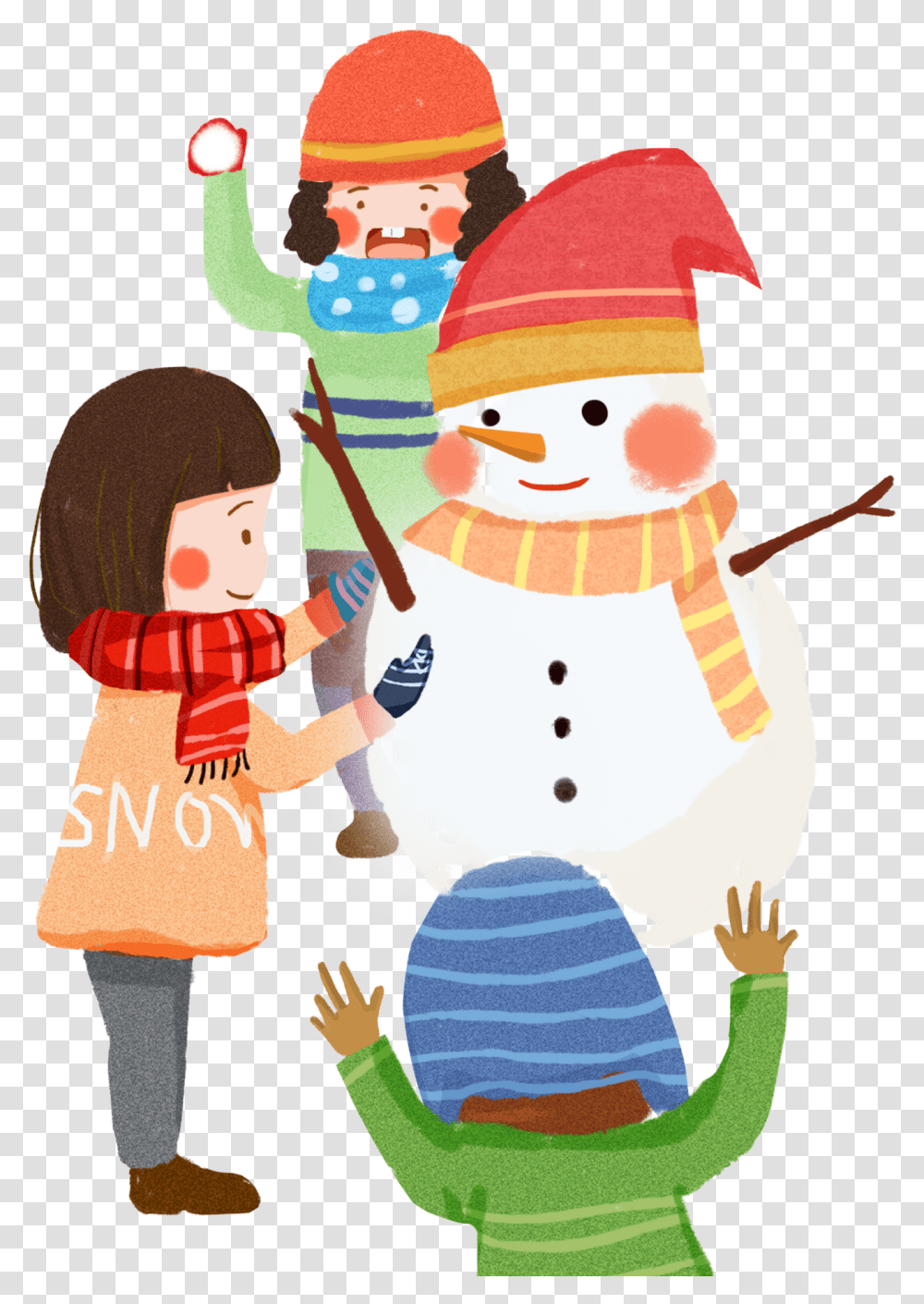 Fresh Colored Cartoon Mother And Psd Kids Winter, Nature, Outdoors, Snow, Snowman Transparent Png