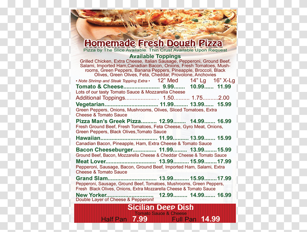 Fresh Dough Pizza Fast Food, Menu, Paper, Flyer Transparent Png