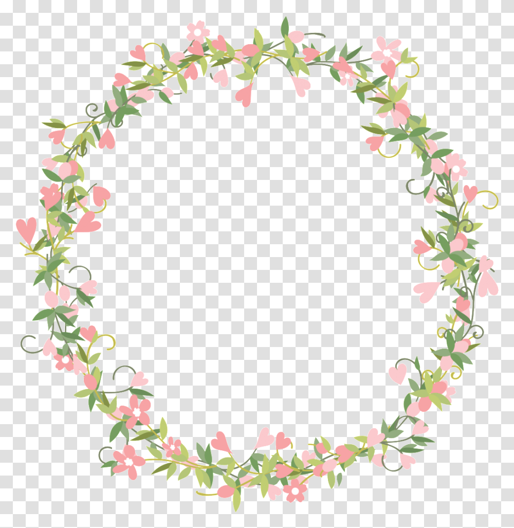 Fresh Girl Heart Pink Flowers Flowers Circle, Plant, Wreath, Blossom, Pattern Transparent Png