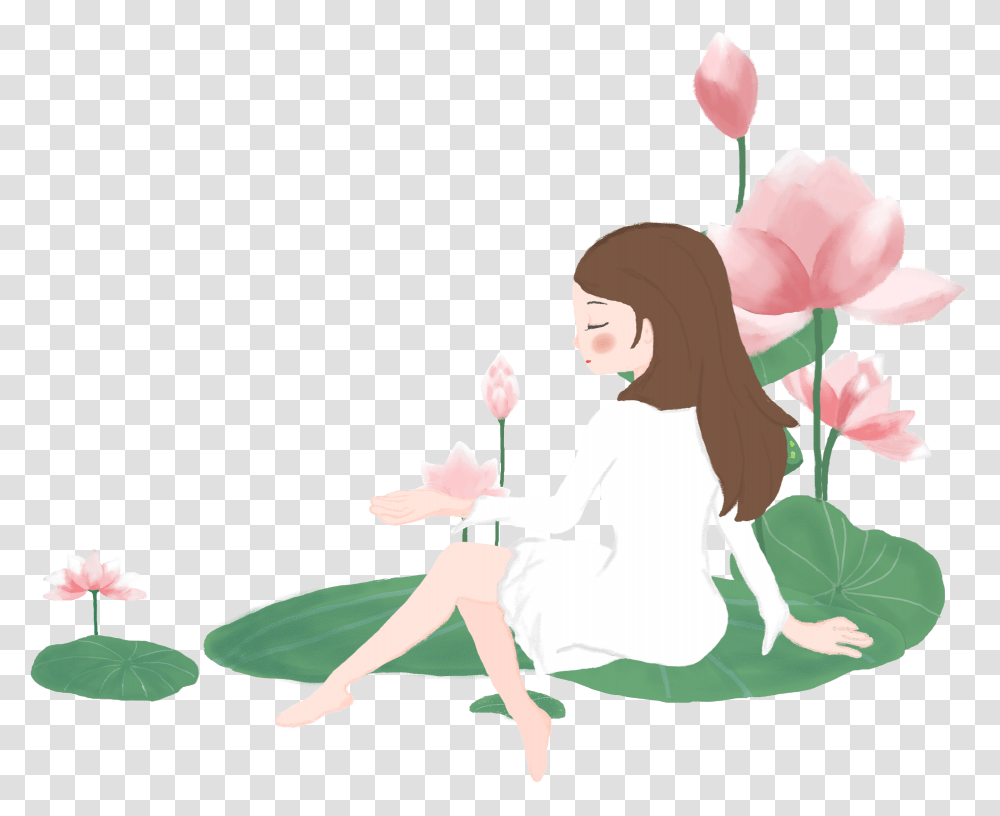 Fresh Hand Painted Beautiful Lotus Illustration, Person, Human, Juggling Transparent Png