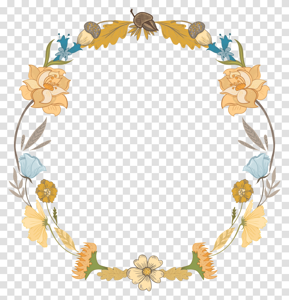 Fresh Light Golden Hand Drawn Wreath Decorative Elements, Floral Design, Pattern Transparent Png