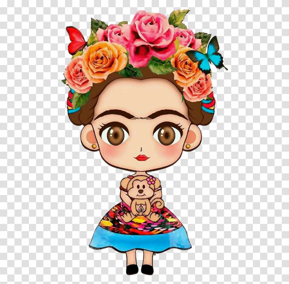 Fridakahlo Girl Mexican Flowetumblr Frida Kahlo Cartoon, Doll, Toy, Flower, Plant Transparent Png