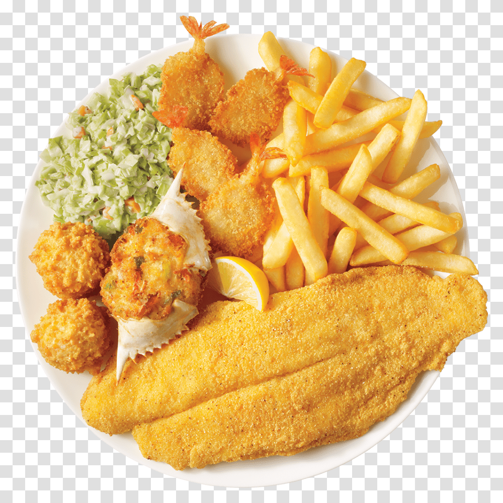 Fried Fish And Shrimp With Fries, Food, Fried Chicken, Hot Dog, Bread Transparent Png