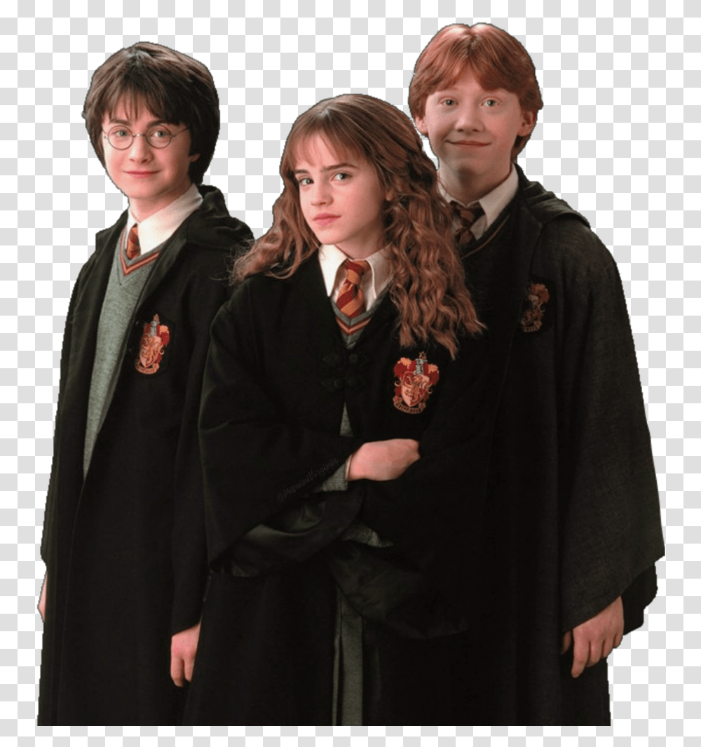 Friends No Backgrounds Gryffindor Harry Ron And Hermione, Person, Fashion, Cloak Transparent Png
