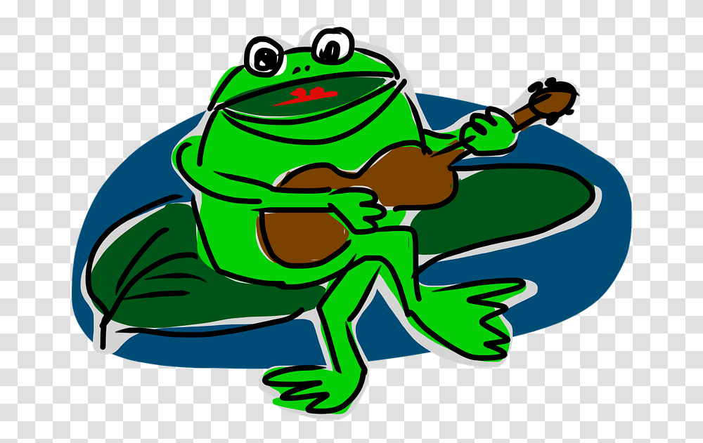 Frog Guitar Music Croaking Sing Songwriter Frog, Amphibian, Wildlife, Animal, Tree Frog Transparent Png