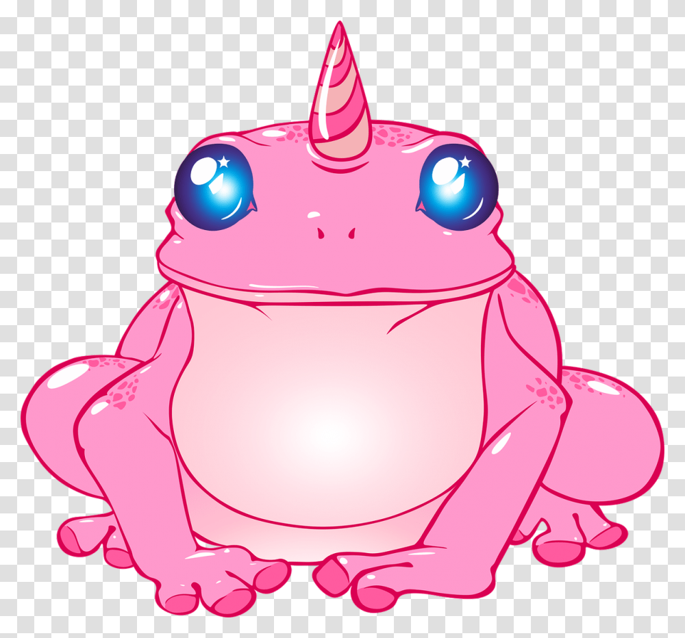Frog Unicorn Fantasy Pink Rosa Horn Nice Toad Sapo En Dibujo Animado, Amphibian, Wildlife, Animal, Snowman Transparent Png