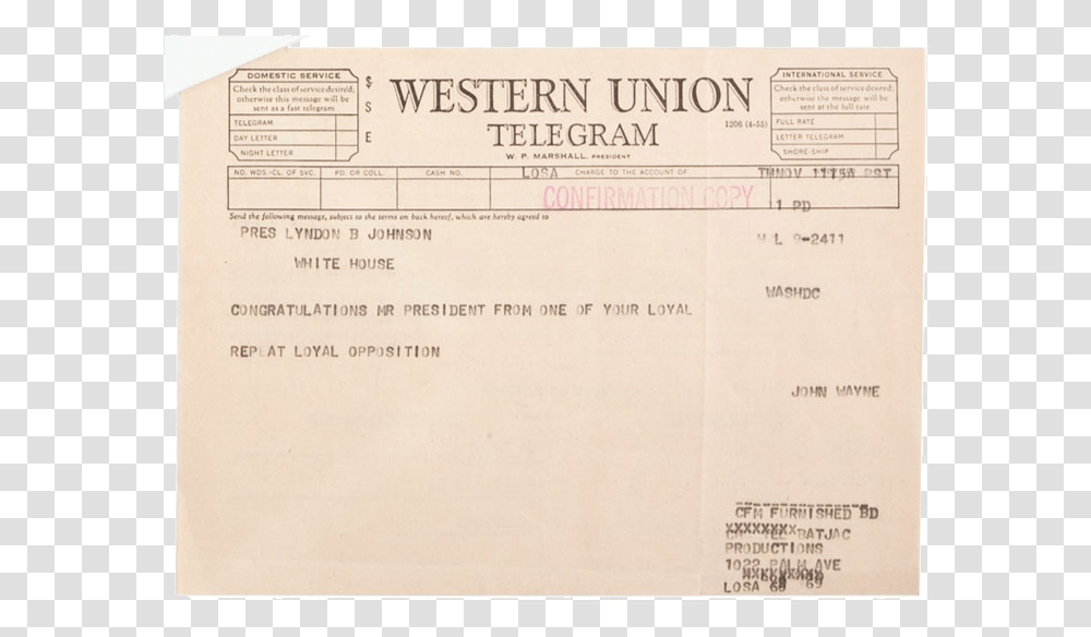 From The John Wayne Archive A Congratulatory Telegram, Document, Envelope, Mail Transparent Png