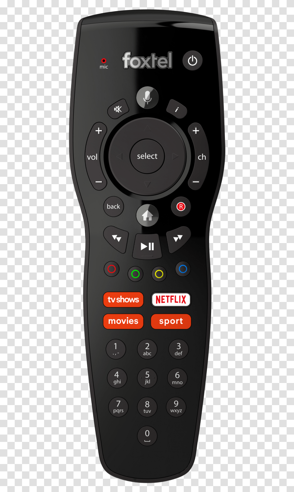 Front New Foxtel Iq4 Remote, Electronics, Remote Control, Mobile Phone, Cell Phone Transparent Png