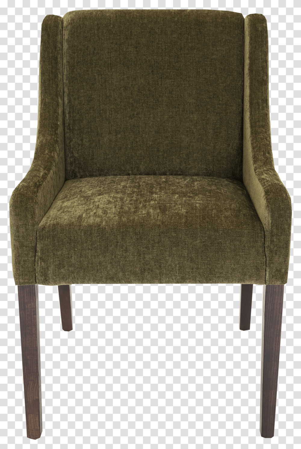 Front View Of Organic Green Luxurious Upholstered Chair Chair, Furniture, Armchair Transparent Png