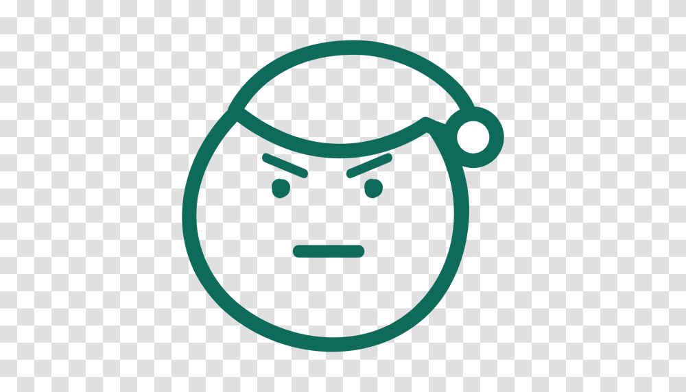 Frown Santa Claus Hat Face Green Stroke Emoticon, Logo, Trademark Transparent Png