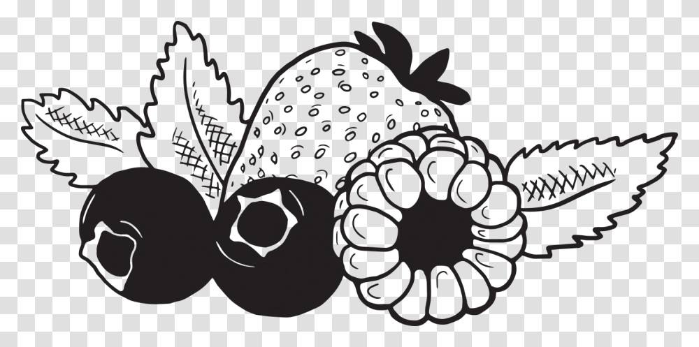 Fruit And Cheese Black And White, Plant, Food, Strawberry, Blueberry Transparent Png