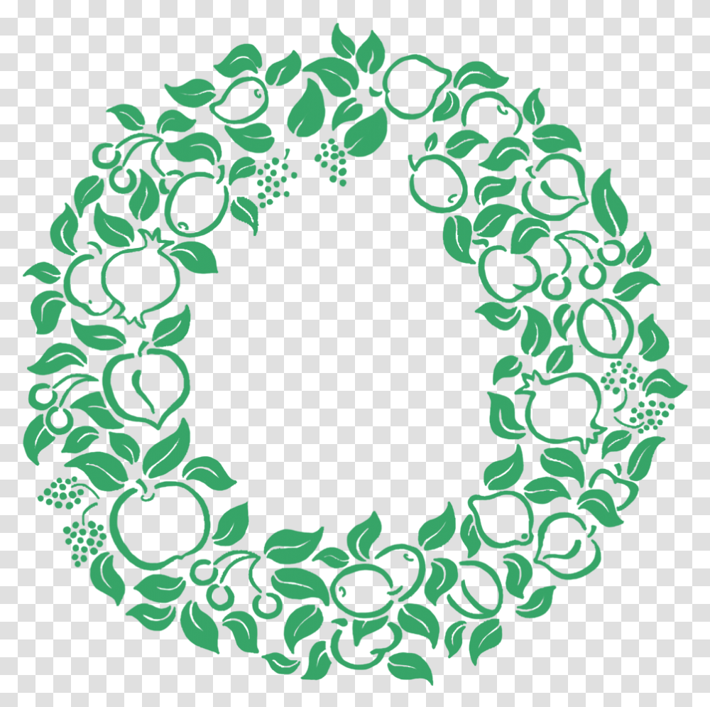 Fruit And Flower Border Green Happy Holiday Wreath Clipart, Floral Design, Pattern, Rug Transparent Png