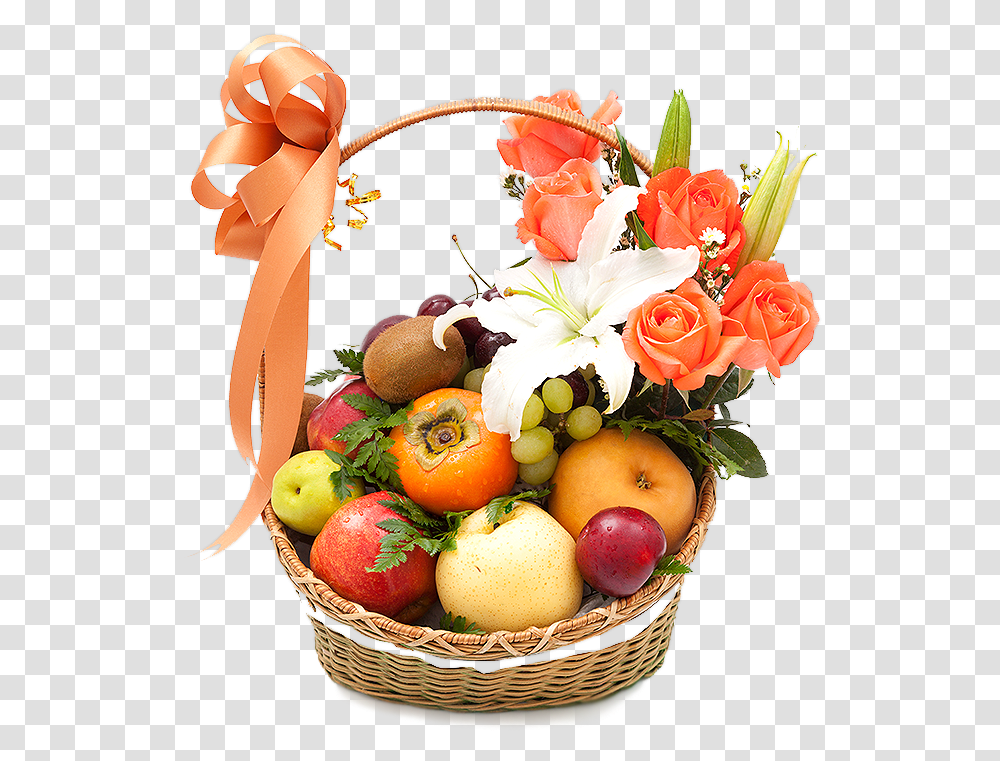 Fruit Basket With Flower, Plant, Flower Bouquet, Flower Arrangement, Blossom Transparent Png