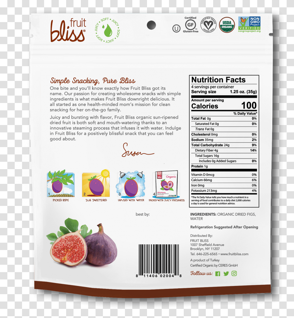 Fruit Bliss Figs Back Package Dried Fruit, Plant, Menu, Food Transparent Png