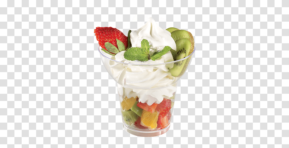 Fruit Salad With Ice Cream Download Image Ice Cream, Dessert, Food, Plant, Potted Plant Transparent Png