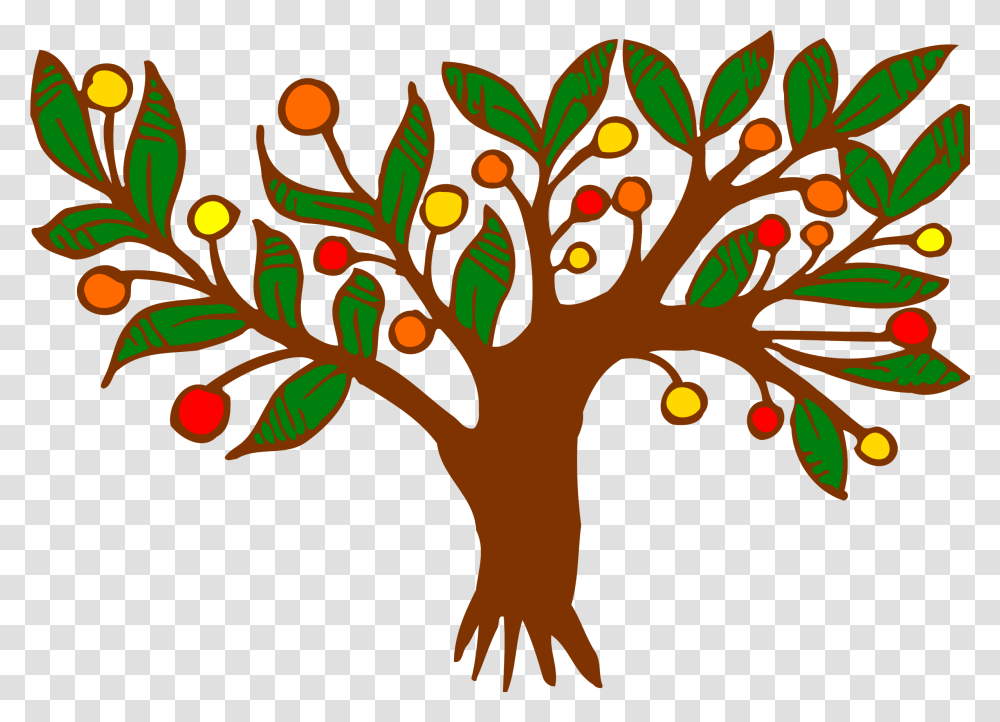 Fruit Tree Color Drawing Branch Draw Tree With Branches Leaves, Graphics, Art, Floral Design, Pattern Transparent Png