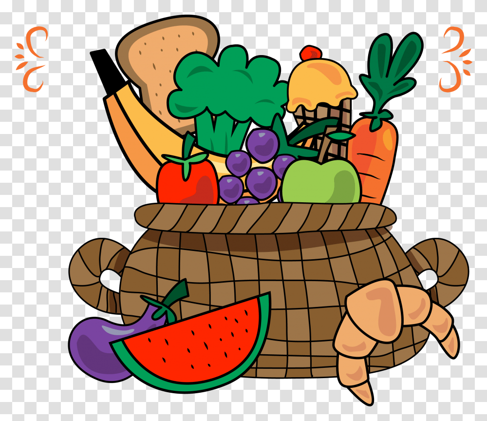 Fruit Vegetable Basket Fruit And Vegetable Cartoon, Plant, Food, Watermelon, Shopping Basket Transparent Png