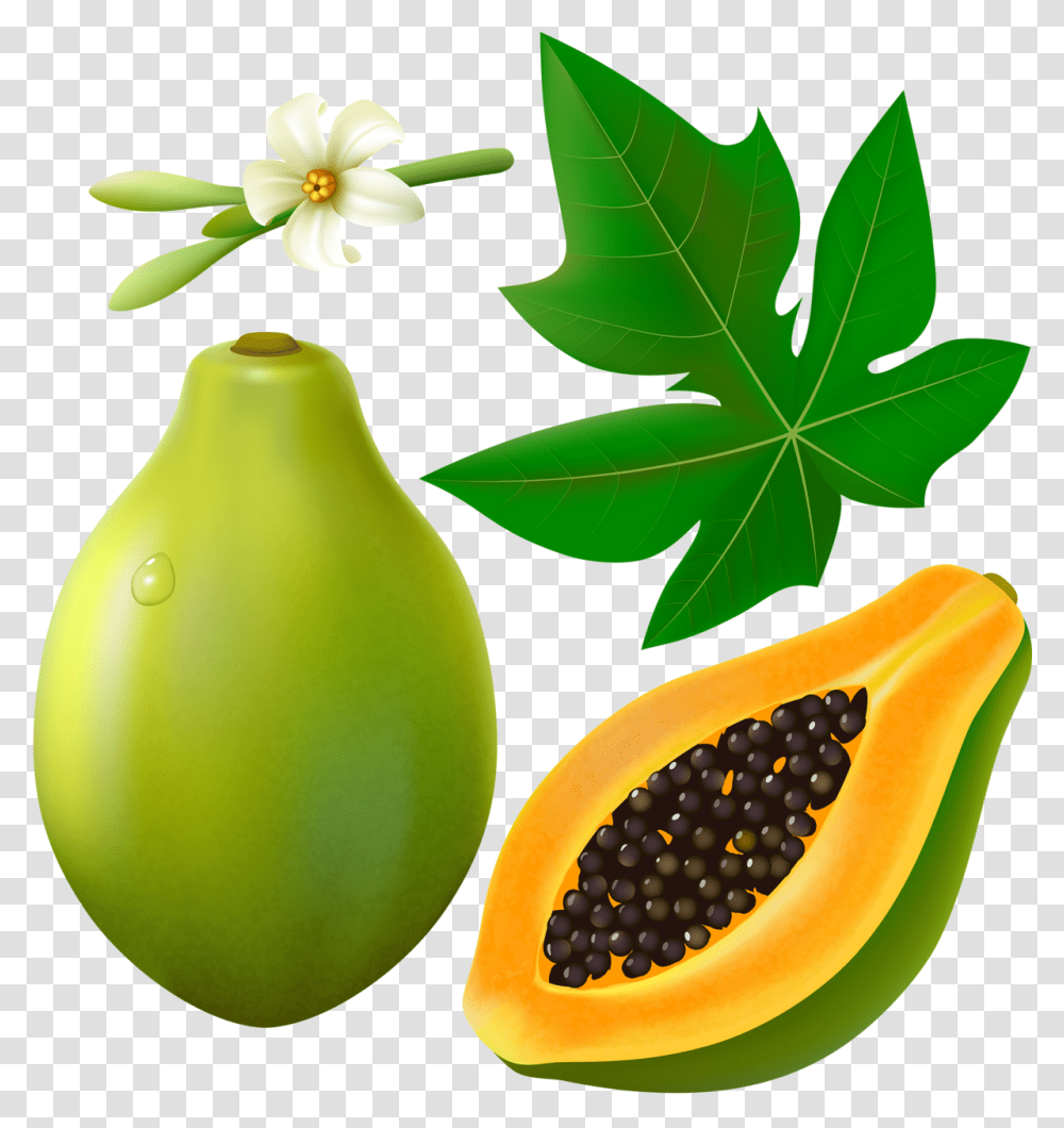 Fruits With Leaf And Papaya Leaf Clip Art, Plant, Food, Pear Transparent Png