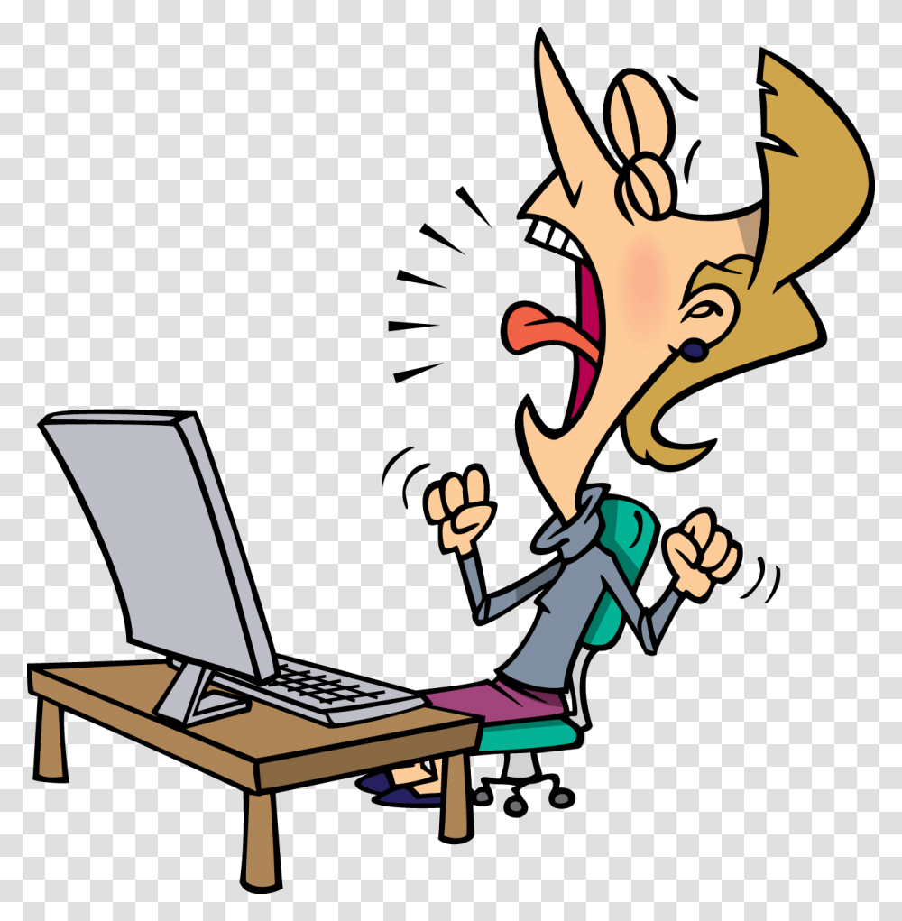 Frustrated Woman With A Computer, Chair, Furniture, Pc, Electronics Transparent Png