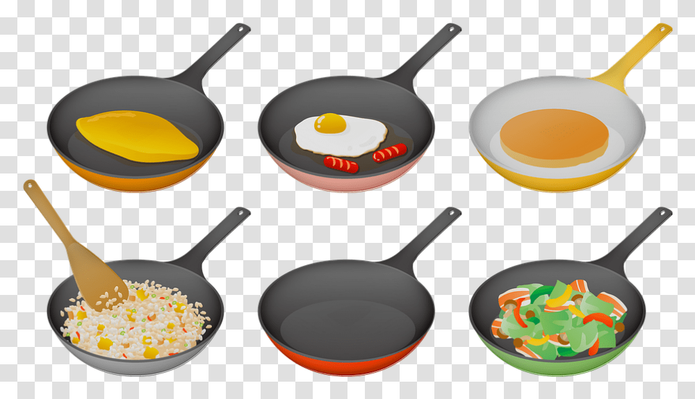 Frying Pan Cooking Eggs Omelet Pancake Kitchen, Wok, Spoon, Cutlery Transparent Png