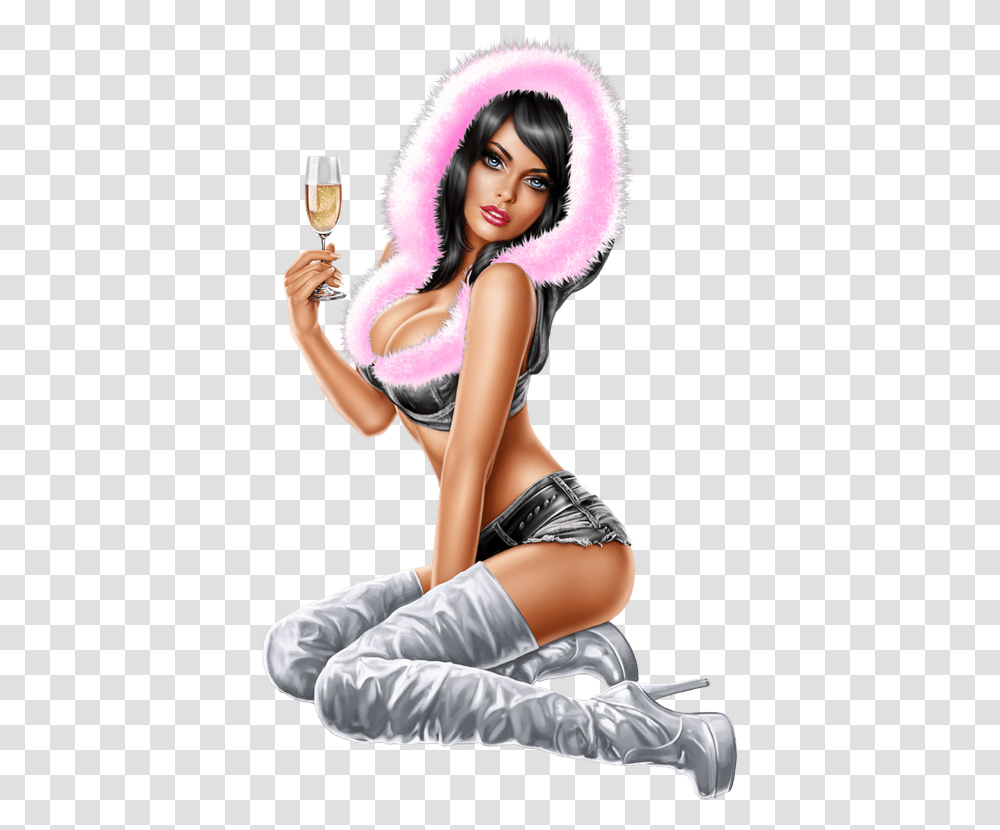 Ftes De Fin D Anne Pin Up New Year, Person, Human, Glass, Costume Transparent Png