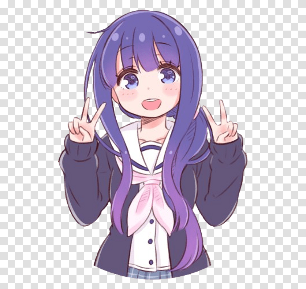 Ftestickers Anime Girl Animegirl Chibi Shoolgirl Cute Cute Purple Anime Girl, Comics, Book, Manga, Costume Transparent Png