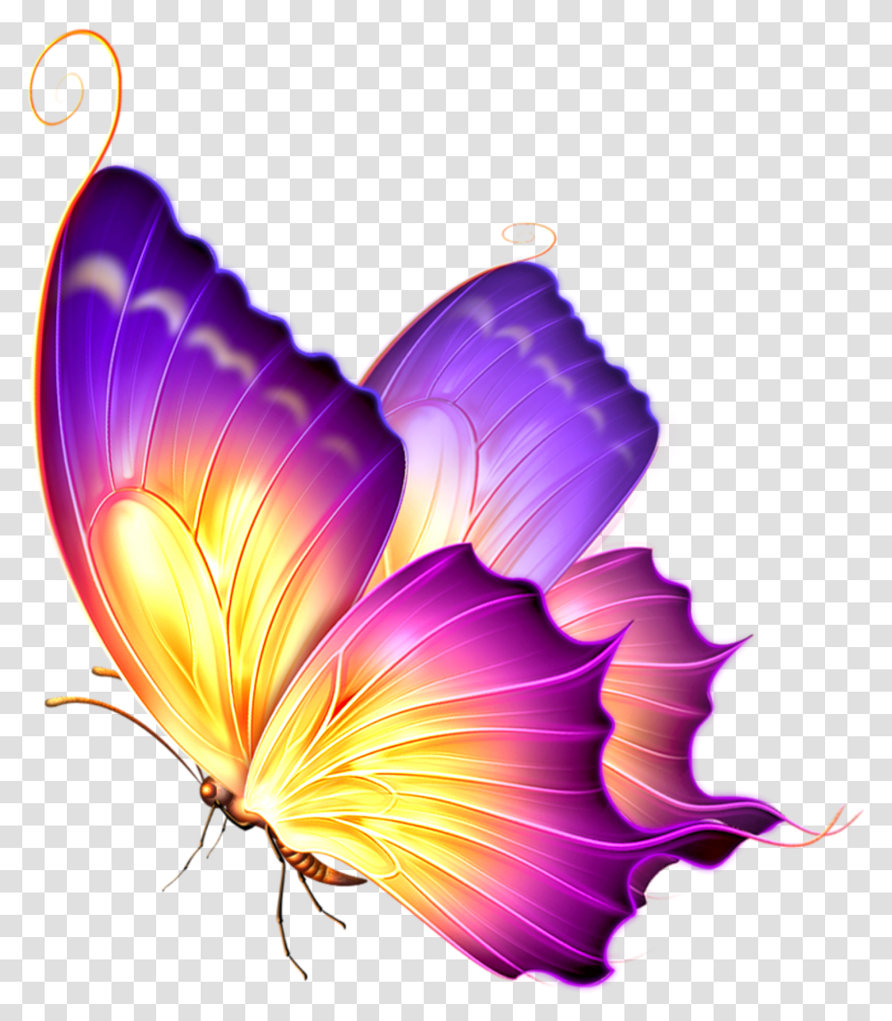 Ftestickers Butterfly Glow Pink Purple Purple And Gold Butterfly, Ornament, Pattern, Fractal, Lamp Transparent Png