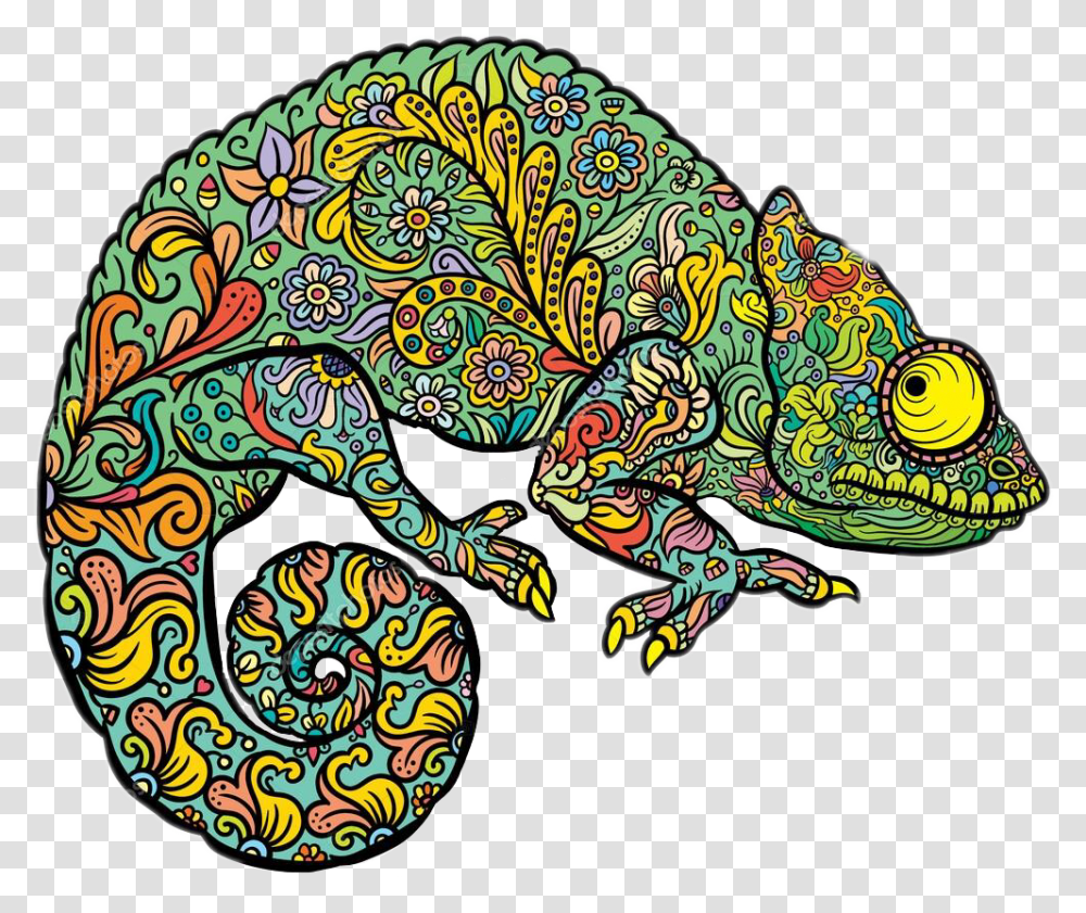 Ftestickers Chameleon Freetoedit Chameleon Mandala Art Without Colour, Animal, Lizard, Reptile, Elephant Transparent Png