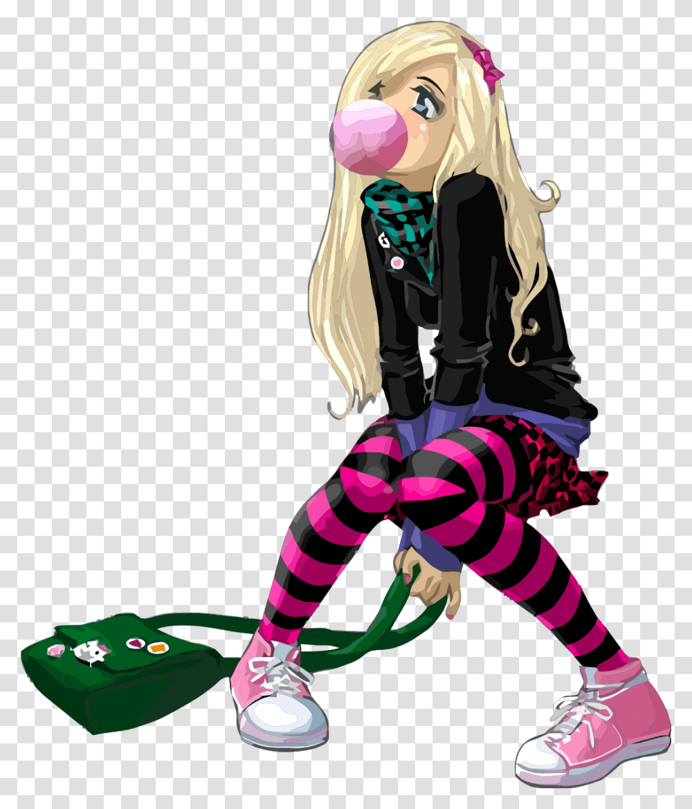 Ftestickers Clipart Cartoon Girl Bubblegum Cute Anime Hip Hop Girl, Performer, Person, Shoe, Footwear Transparent Png