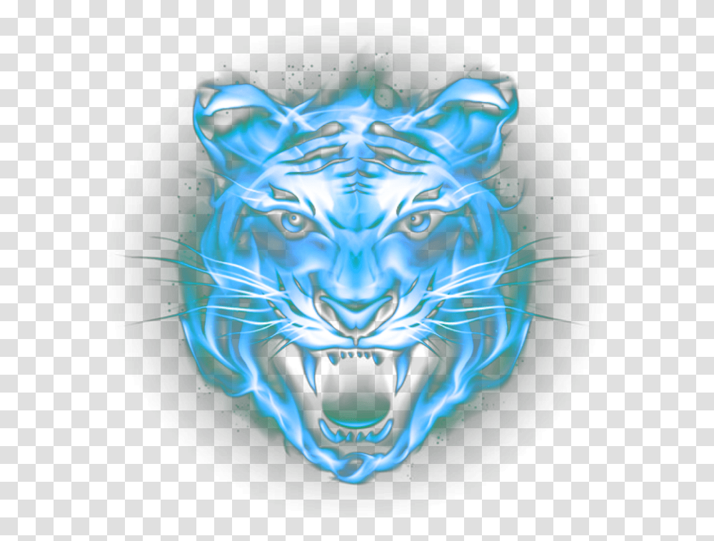 Ftestickers Fantasyart Tiger Fire Flames Bluefire Tiger Face Hd, Neon, Light, Pattern, Ornament Transparent Png
