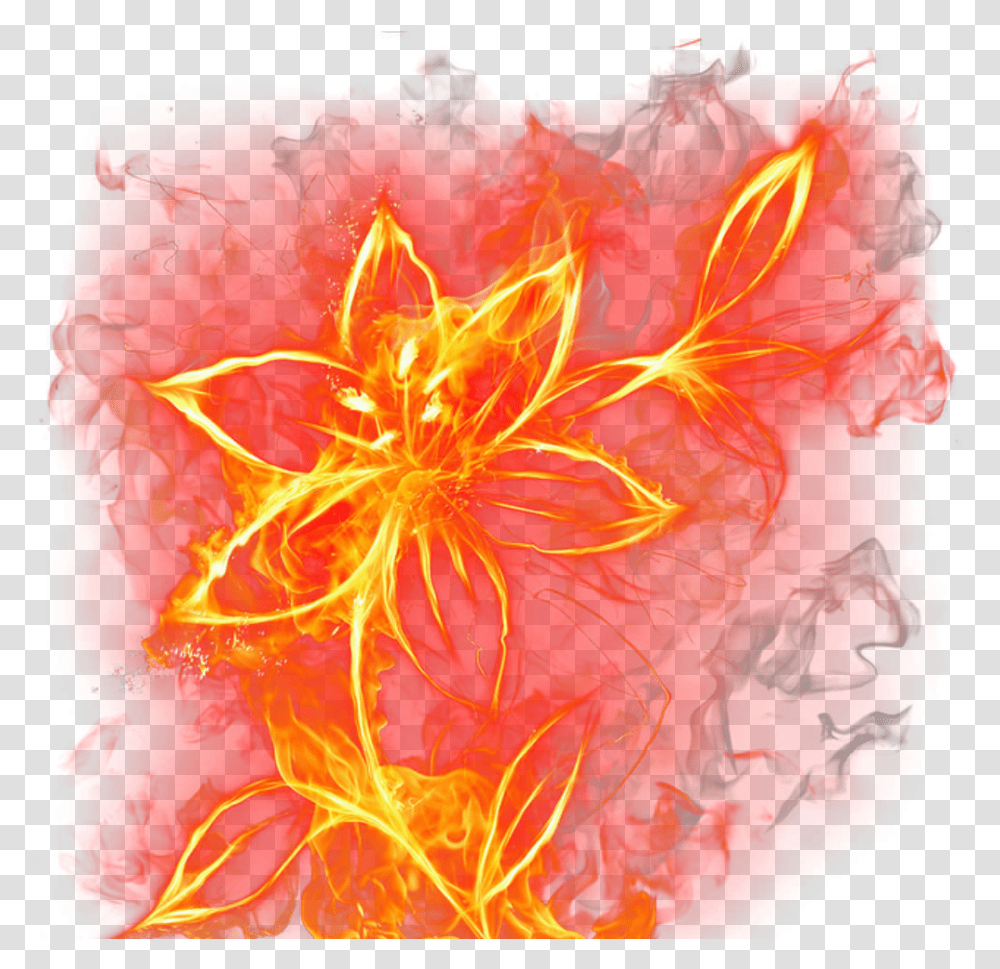 Ftestickers Flower Flames Fxeffects Fantasyart Fire Flower, Pattern, Bonfire, Ornament, Fractal Transparent Png