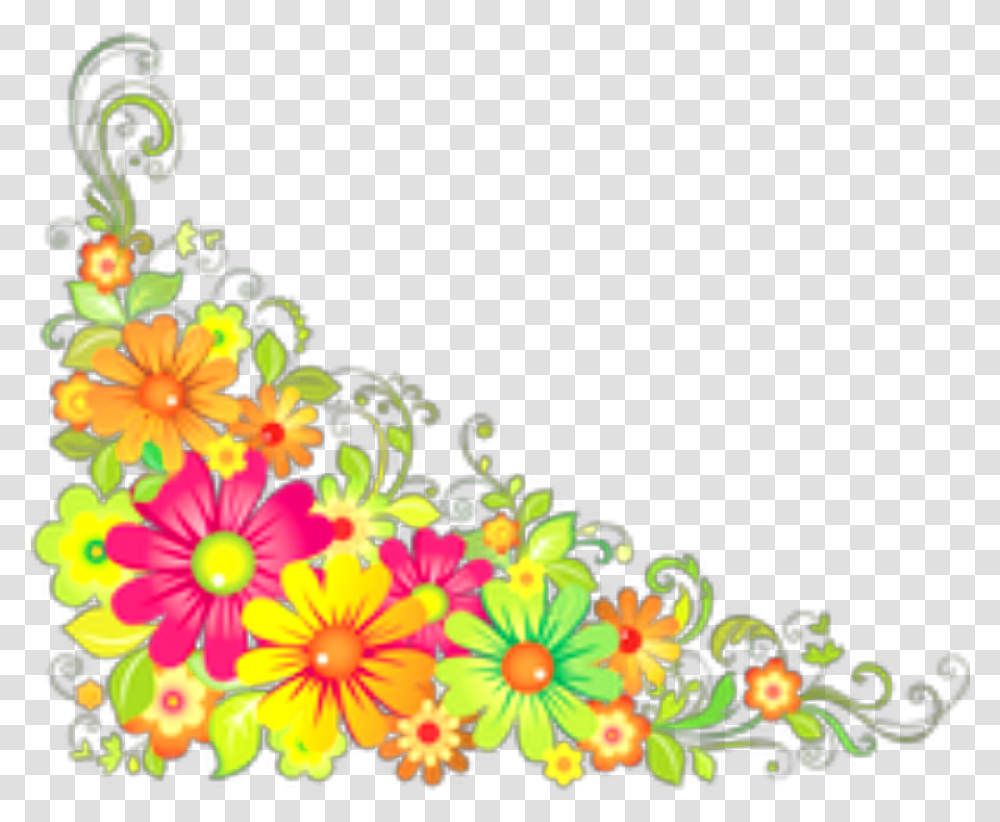 Ftestickers Flowers Corner Border Colorful, Floral Design, Pattern Transparent Png