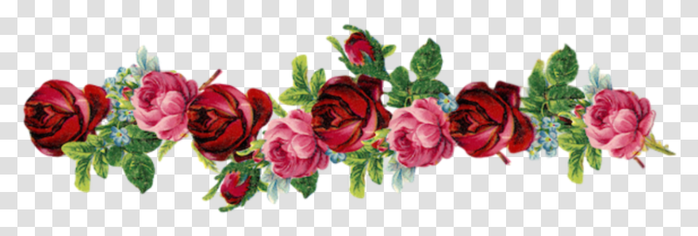 Ftestickers Flowers Divider Border Vintage Pink Red Flower Borders, Plant, Blossom, Floral Design, Pattern Transparent Png