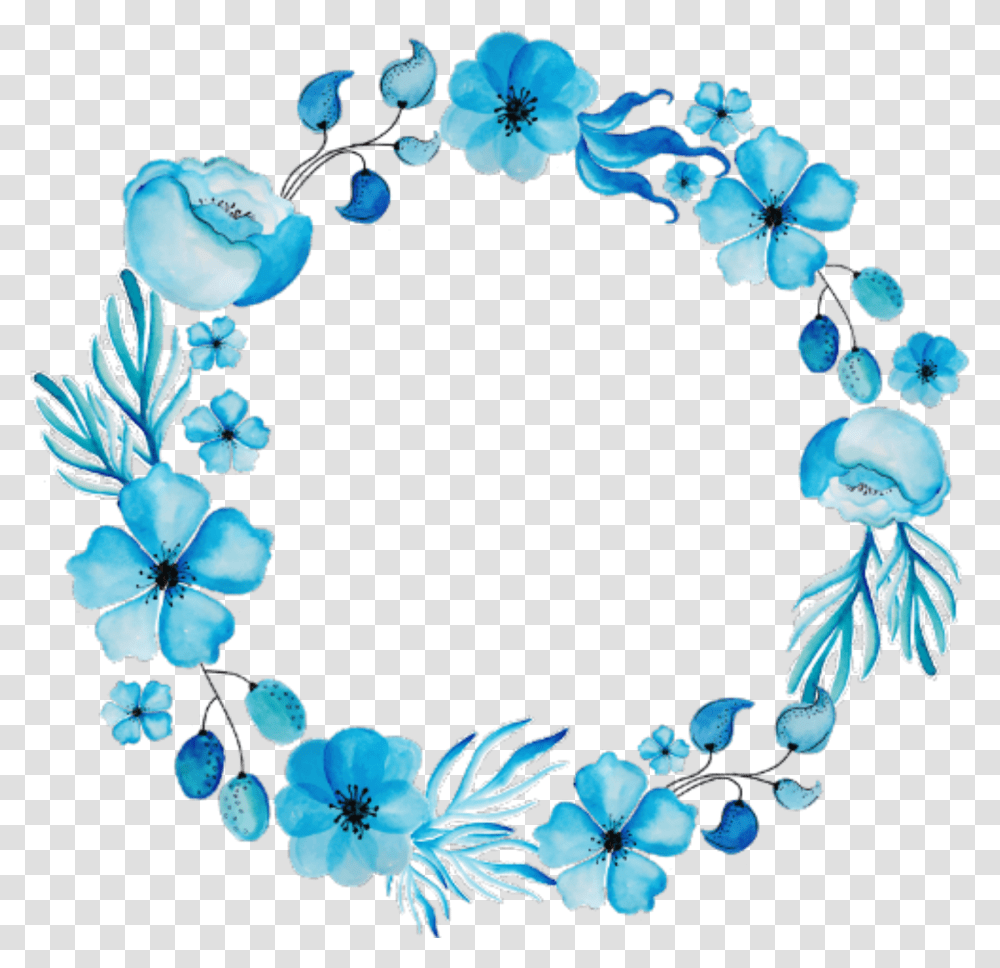Ftestickers Flowers Frame Circle Watercolor Blue Blue Flower Frame, Floral Design, Pattern Transparent Png