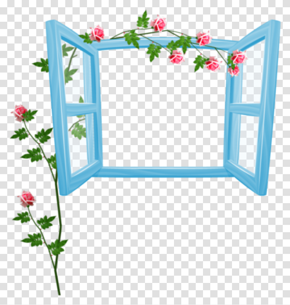 Ftestickers Flowers Roses Window Openwindow Blue Open Window Cartoon, Plant, Blossom Transparent Png