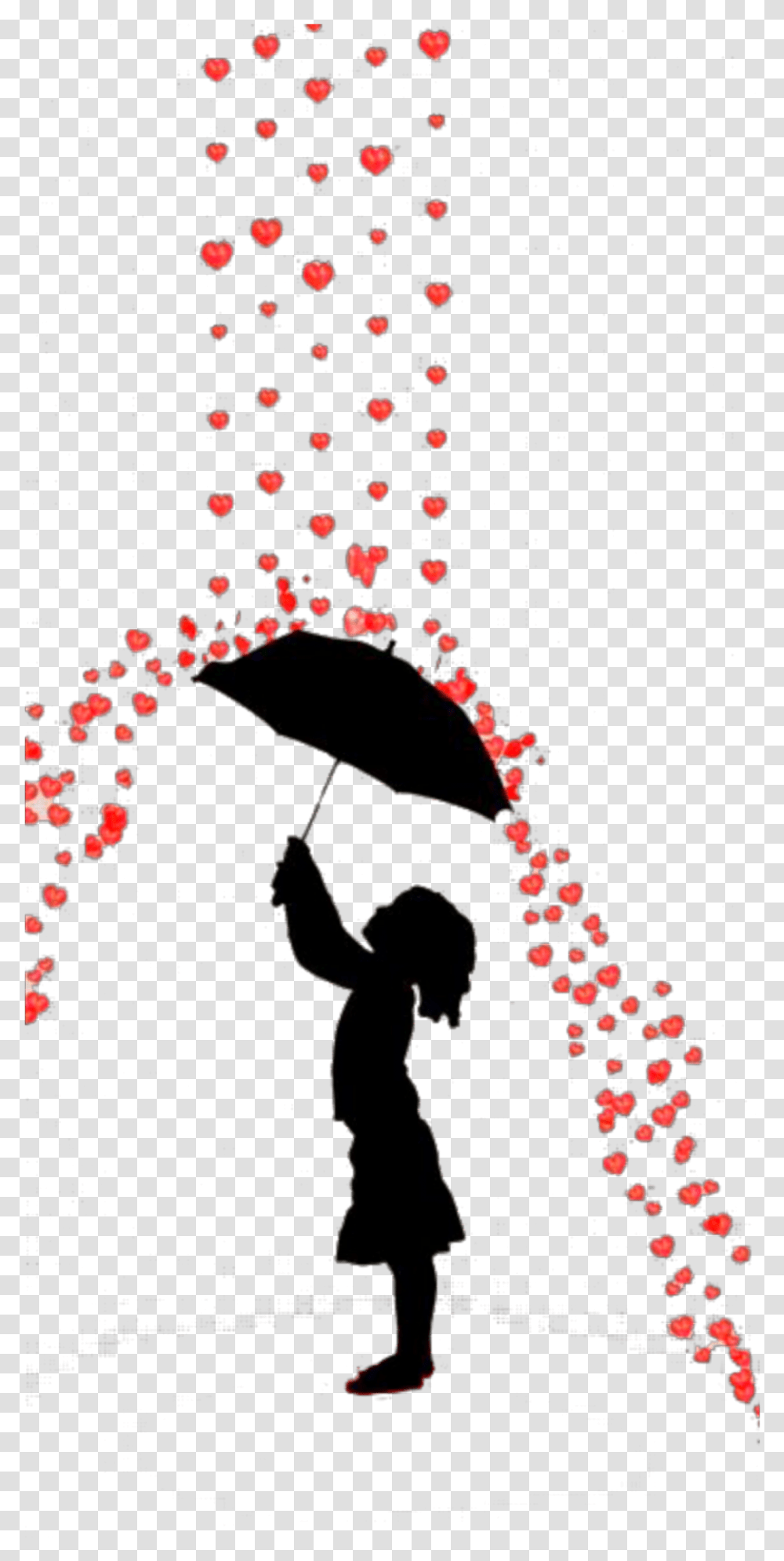 Ftestickers Girl Umbrella Silhouette Hearts Cute Silhouette Of Little Girl Holding Umbrella, Petal, Flower, Plant, Blossom Transparent Png