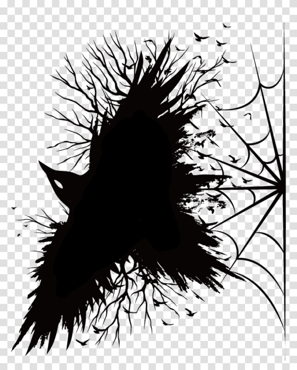 Ftestickers Halloween Happyhalloween Crow Illustration, Silhouette, Animal, Plant, Mammal Transparent Png