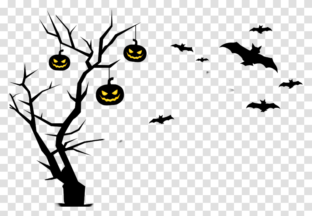 Ftestickers Halloween Pumpkin Bats Tree Bat Happy Cemetery Clipart, Bird, Animal, Batman Logo Transparent Png