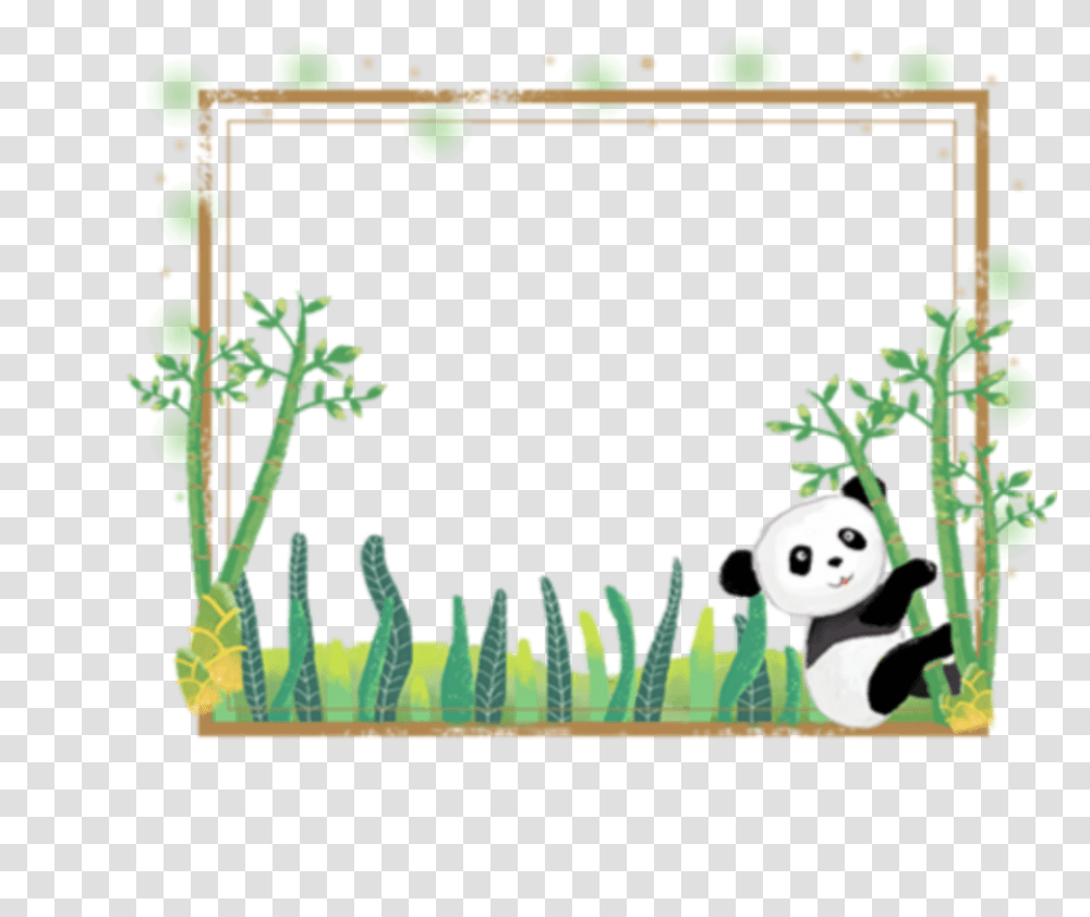 Ftestickers Panda Bamboo Frame Borders Cute Colorful Cute Animal Frame, Giant Panda, Green Transparent Png