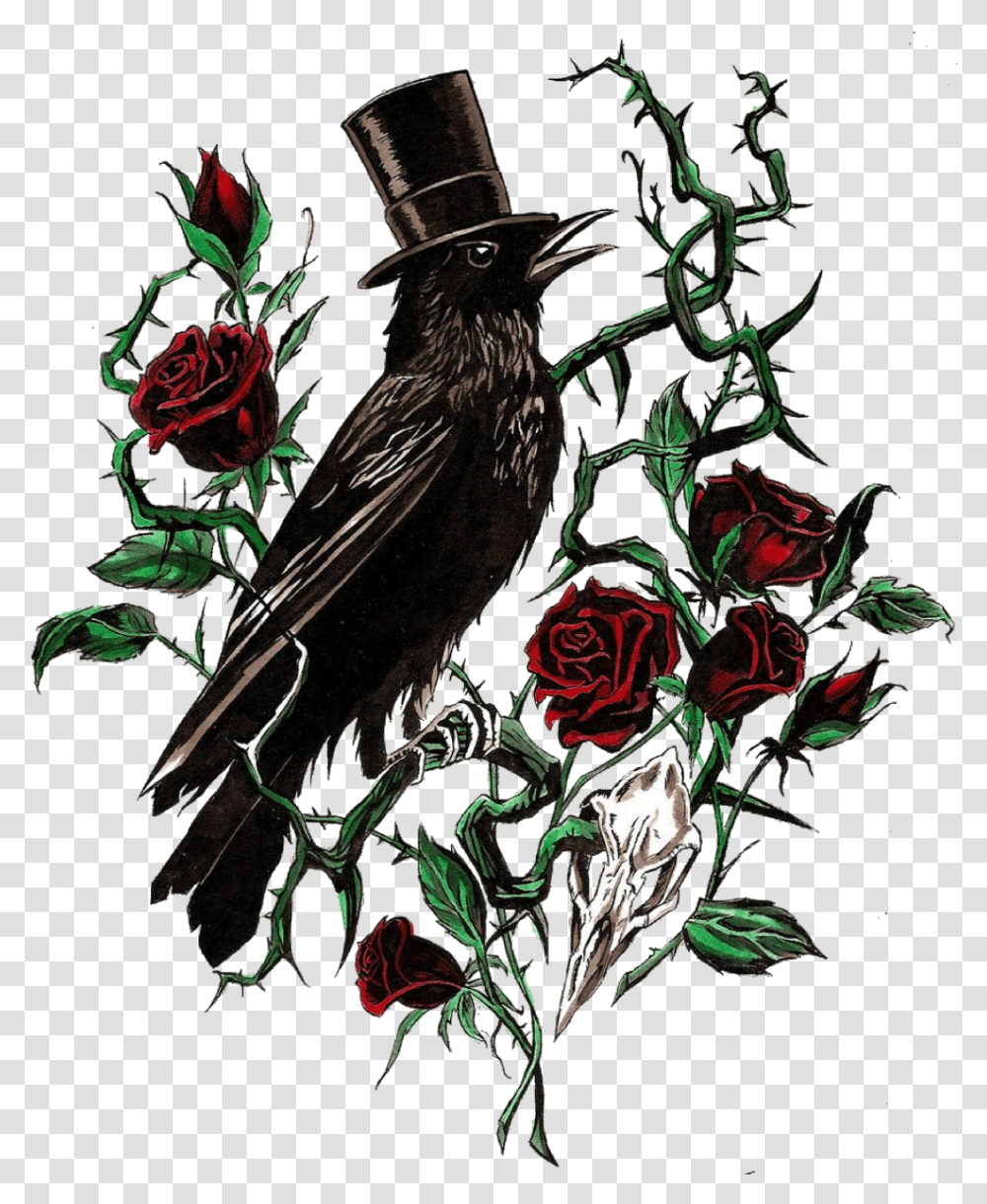 Ftestickers Tattoo Crow Roses Skull Horror Gothic, Floral Design, Pattern Transparent Png
